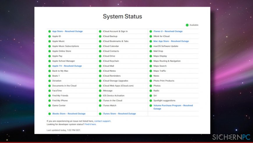 Check Apple System status