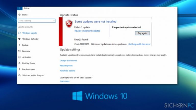 Windows 10-Updatefehler 0x800F0922 beheben