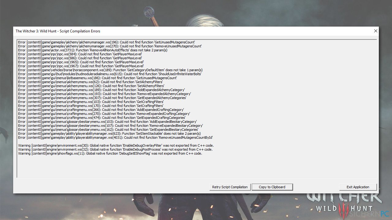 How to fix Script Compilation error in Witcher 3?