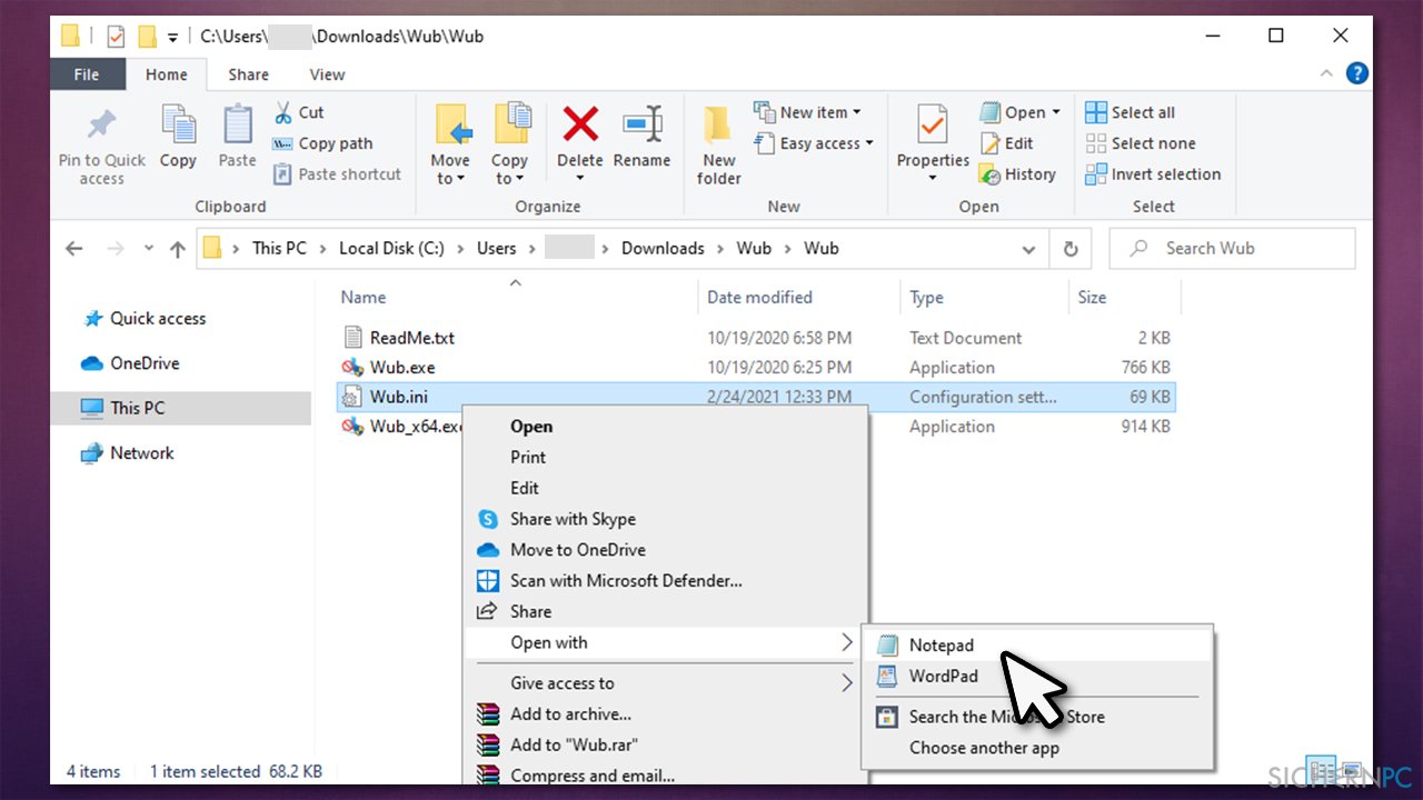 Open ini file with notepad