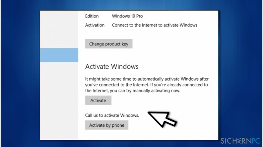 Choose to activate Windows online or by phone