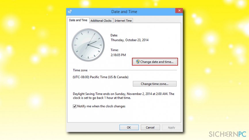 Windows Store error change date